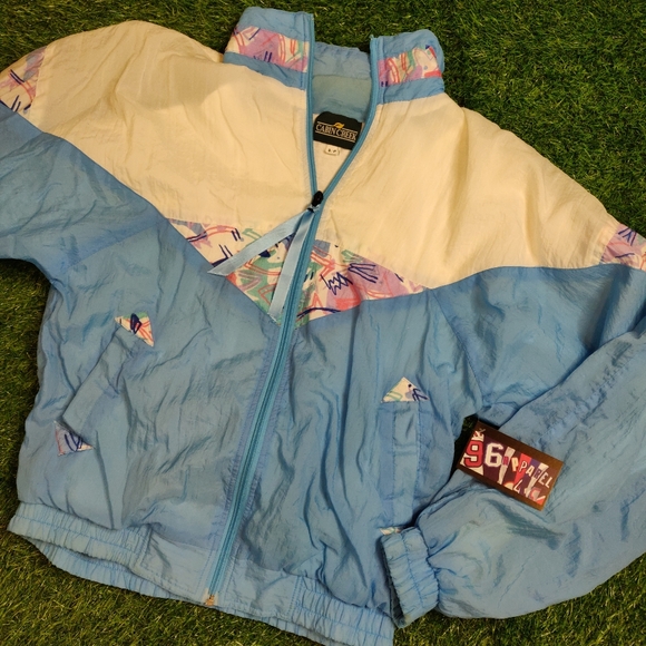 Vintage Jackets & Blazers - VINTAGE 80s PASTEL PATTERN WINDBREAKER JACKET